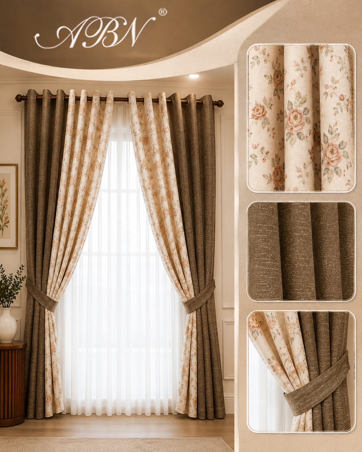 Premium curtain display with tie-back