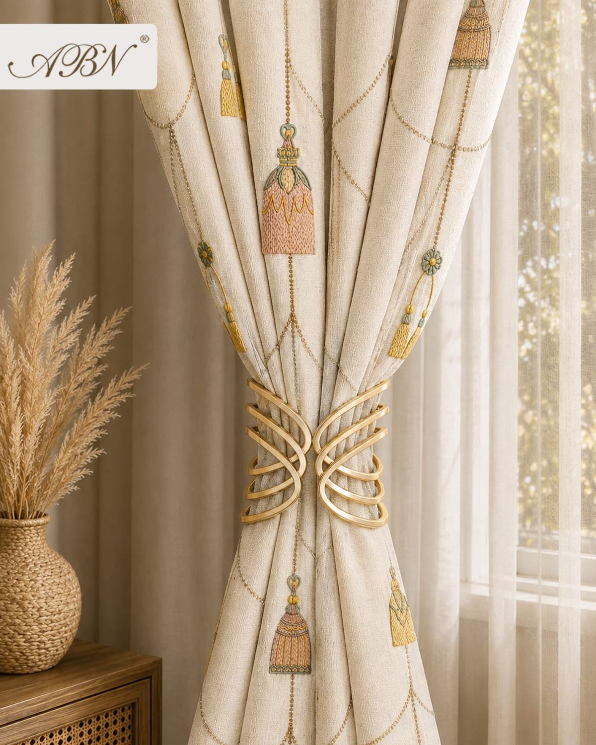 Curtain mock-up with tassel tie-back
